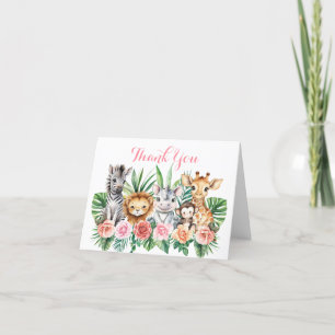 Floral Safari Animals Baby shower bedankkaart