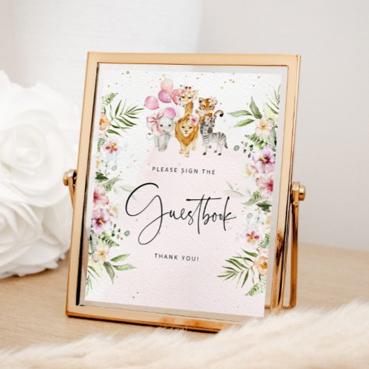 Floral safari animals Guest book Poster