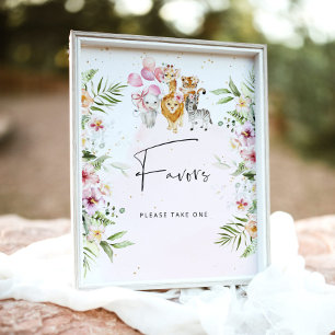 Floral Safari animaux baby shower faveurs poster