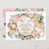 Floral Safari Oerwoud Greenery Girl Baby shower Kaart (Voorkant / Achterkant)