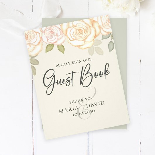 Floral Sage Elegant Wedding Guest Book Sign Flyer