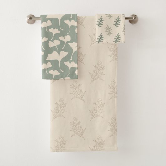 Floral Sage Green Bad Handdoek (Insitu)