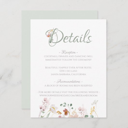 Floral Sage Green Blush Greenery Elegant Informatiekaartje (Voorkant / Achterkant)