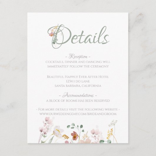 Floral Sage Green Blush Greenery Elegant Informatiekaartje (Voorkant)