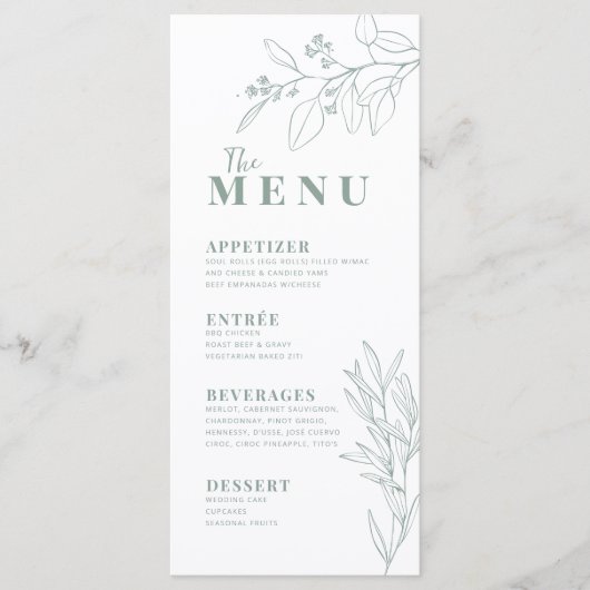 Floral Sage Green Boho Menu (Voorkant)