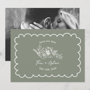 Floral Sage Green Botanical Bewaar de datum Foto Save The Date