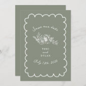 Floral Sage Green Botanical Bewaar de datum Save The Date (Voorkant / Achterkant)