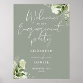 Floral Sage Green Engagement Affiche de bienvenue (Devant)
