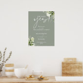 Floral Sage Green Engagement Affiche de bienvenue (Cuisine)