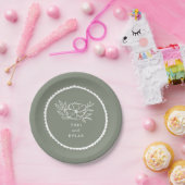 Floral Sage Green geschulpte bruiloft Papieren Bordje (Feest)