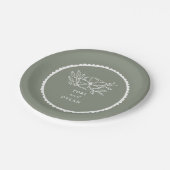 Floral Sage Green geschulpte bruiloft Papieren Bordje (Gekanteld)