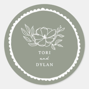 Floral Sage Green geschulpte bruiloft Ronde Sticker