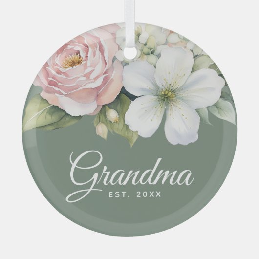 Floral Sage Green Vestiging Datum Nieuwe Oma Glas Ornament (Voorkant)