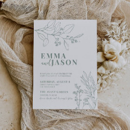 Floral Sage Green Wedding Invitation Kaart