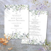 Floral Sage Lila Greenery in één bruiloft Kaart