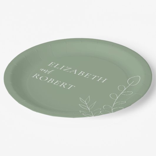 Floral Sage Trouwscript Elegant Minimaal Eenvoudig Papieren Bordje (Gekanteld)