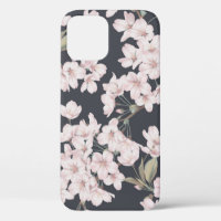 Floral sakura, donkergrijs, naadloos patroon.