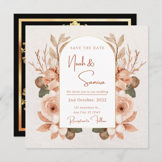 Floral Save the Date Invitation for Wedding Kaart (Voorkant / Achterkant)