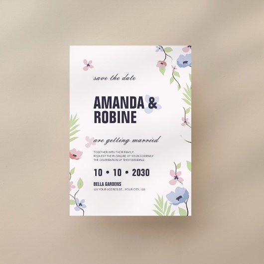 Floral Save the Date Wedding Invitation Kaart