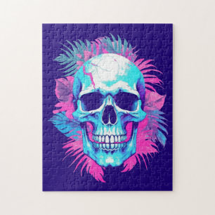 Floral schedel vaporwave esthetische stijl legpuzzel