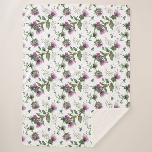 Floral Scottish Thistle Pattern Sherpa Deken (Voorkant)
