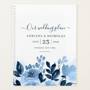Floral Script Aquarelle Mariage bleu marine