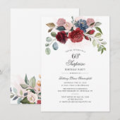 Floral Script Burgundy Blush 60th Birthday Party Kaart (Voorkant / Achterkant)