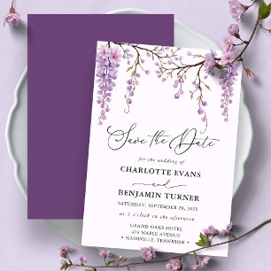 Floral Script Paarse Wisteria Save the Date Kaart