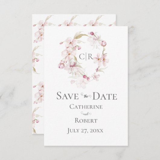 Floral Script Roze pastel Weddenschap Save the Dat (Voorkant / Achterkant)