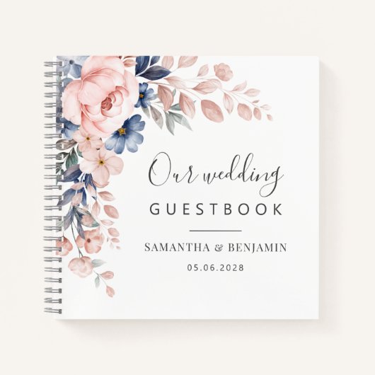 Floral Script roze Waterverf Weddenschap Notitieboek (Voorkant)