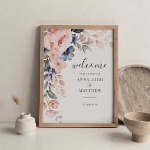 Floral Script roze Waterverf Weddenschap Welkom Poster
