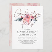 Floral Script Waterverf Elegant Graduation Party Kaart (Voorkant / Achterkant)