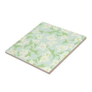 Floral Seafoam Green and White Spring Tile Tegeltje