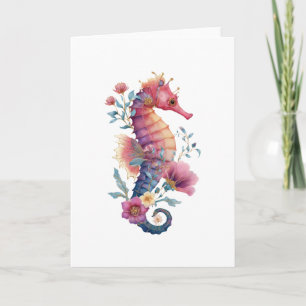Floral Seahorse Wenskaart – Romantisch grillig Kaart