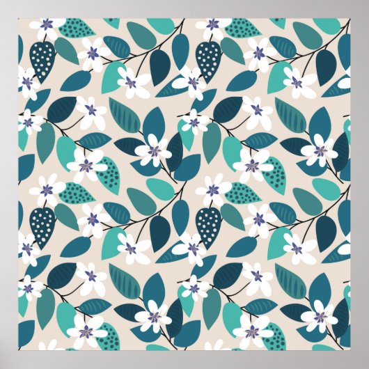 Floral seamless pattern. Beautiful white Poster (Voorkant)