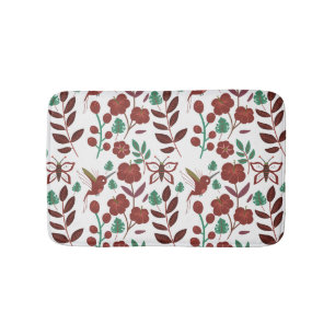 Floral seamless pattern birds and butterflies badmat