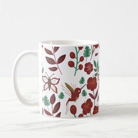 Floral seamless pattern birds and butterflies koffiemok (Links)
