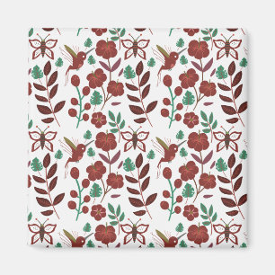 Floral seamless pattern birds and butterflies magneet