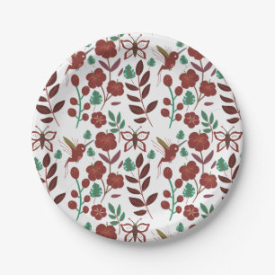 Floral seamless pattern birds and butterflies papieren bordje
