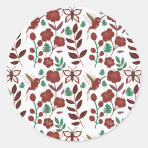 Floral seamless pattern birds and butterflies ronde sticker
