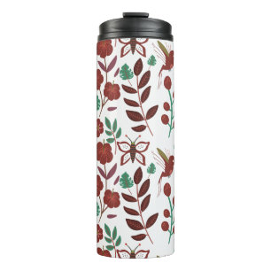 Floral seamless pattern birds and butterflies thermosbeker