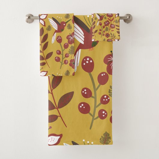 Floral seamless pattern flowers, butterfly, red bad handdoek (Insitu)