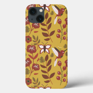 Floral seamless pattern flowers, butterfly, red iPhone 13 hoesje