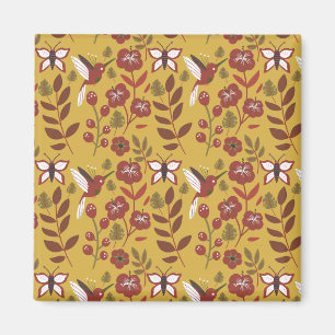 Floral seamless pattern flowers, butterfly, red magneet