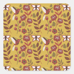 Floral seamless pattern flowers, butterfly, red vierkante sticker