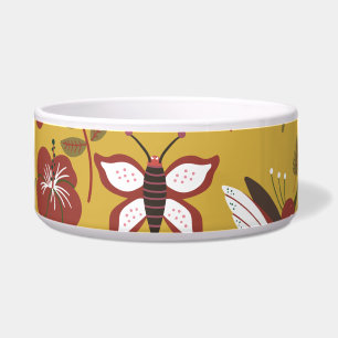 Floral seamless pattern flowers, butterfly, red voerbakje