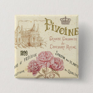Floral Seed Packet Vierkante Button 5,1 Cm