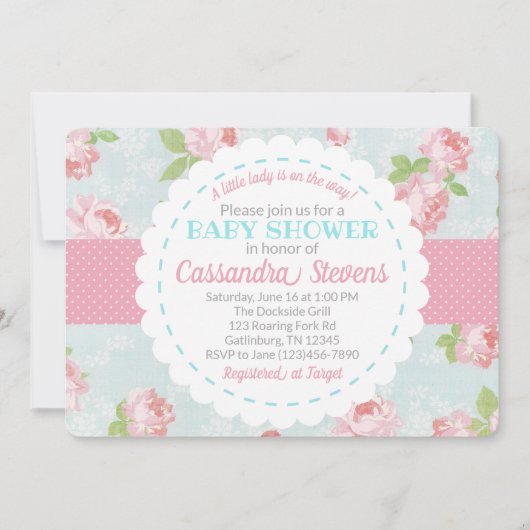 Floral Shabby Chic Baby shower Invitation (Devant)