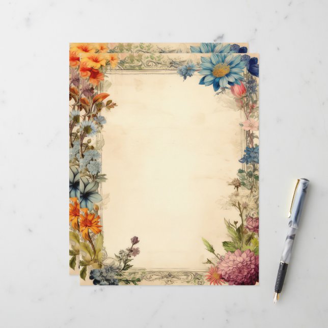 Floral Shabby Chic Junk Journal Antique Papier (Devant/Arrière en situation)