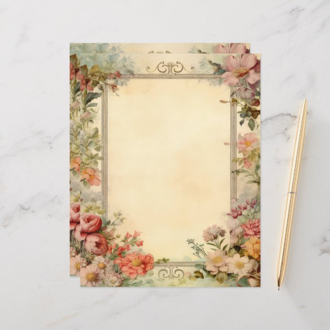 Floral Shabby Chic Junk Journal  Paper (Voorkant / Achterkant in situ)